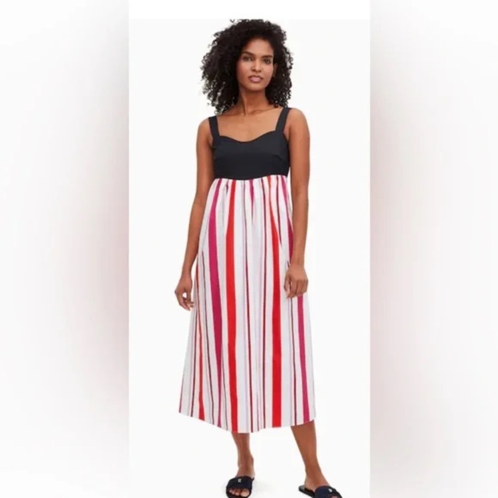 Kate Spade Black and red-Striped tie-back Dress size L